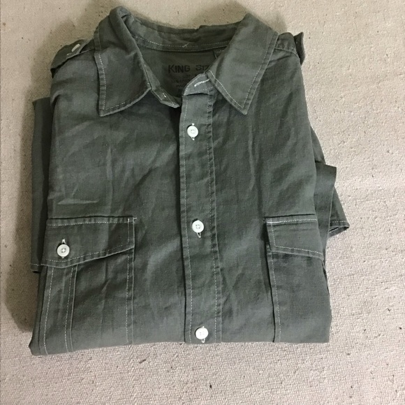 Big & Tall King Size Dark Green khaki short sleeve shirt Men Sz Large Tall NWOT - Picture 5 of 7